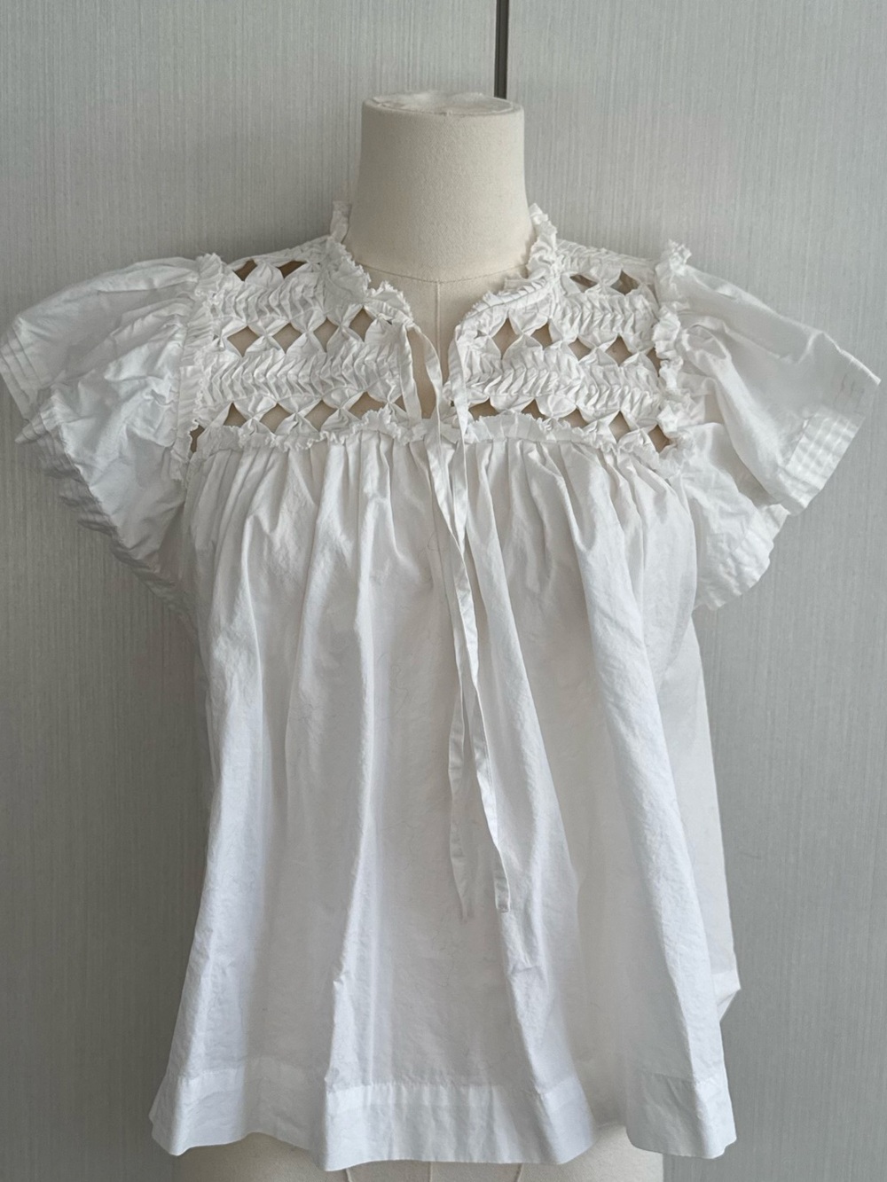 Sea New York White Crochet Yoke Flutter Sleeve Top